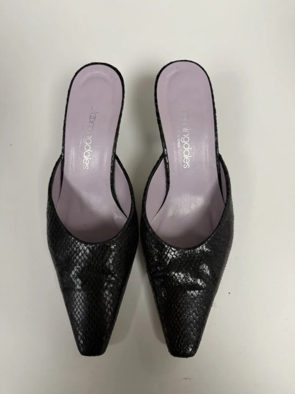 Bloomingdale's Vtg Y2K Kitten Heel Mules Black Leather Pointed Toe Whimsy Goth - Picture 6 of 11